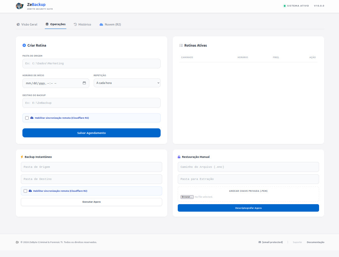 Interface de Operações ZeBackup